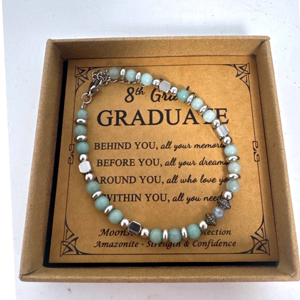 Joycuff 8th Grade Graduation Bracelet Amazonite Moonstone Green Silver New OS